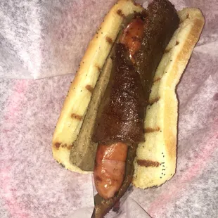 Terry's Sheep dog, hot dog wrapped in gyro meat