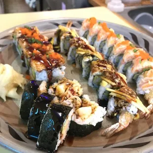 Snow White and mango dragon and salmon lover and ocean roll