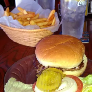 Burger and Basket of Fries. (For $3 you get enough fries to feed 4, easily) Burgers are fantastic too!