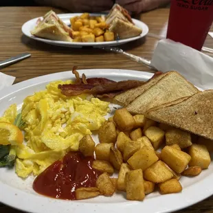 3 eggs, bacon, home fries and toast