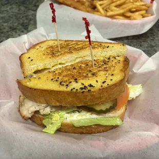 Turkey club and fish and chips