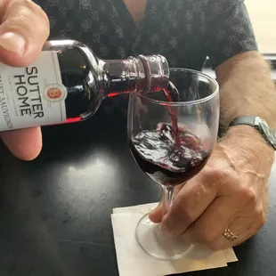 Mini bottle of Sutter Home wine served