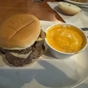 Double mushroom &amp; Swiss with mashed potatoes &amp; melted cheese.