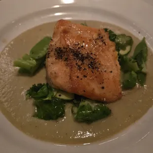 Pan-seared trout in artichoke sauce.  Absolutely proper.