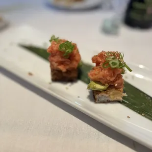 Slightly burnt Spicy Tuna on Rice Cake