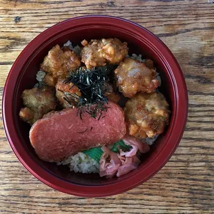 Garlic chicken donburi