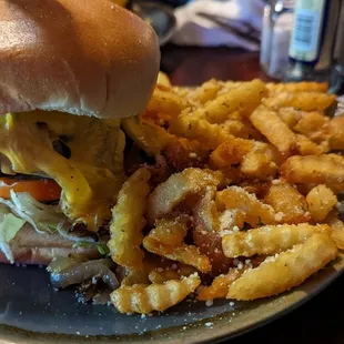 Cheeseburger with rosemary garlic parm fries