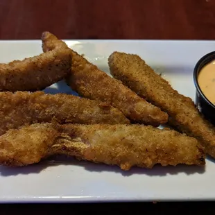 Fried pickles with Cajun ranch dipping sauce