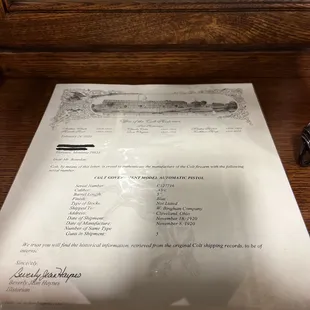 Original receipt for antique gun