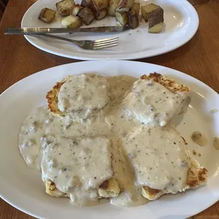 Biscuits and gravy, home fries