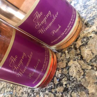 Peach &amp; Raspberry sparkling are a must but the Almond is tasty too.