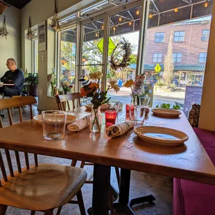 Inside. Dining room. View from my seat on the banquette. Only 18 seats inside. I&apos;m facing the entrance and E Weaver St.