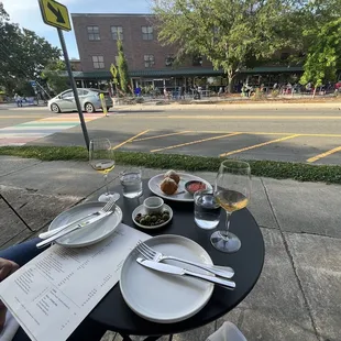 Sidewalk dining and arancini