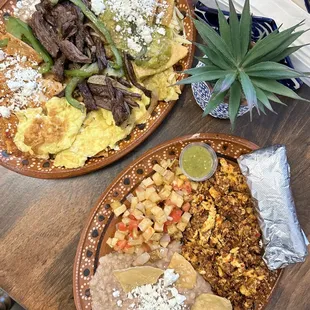 Chilaquiles Tricolor and Chorrizo Con Huevos