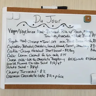 Current menu of everything available to go