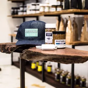 a hat on a wooden table