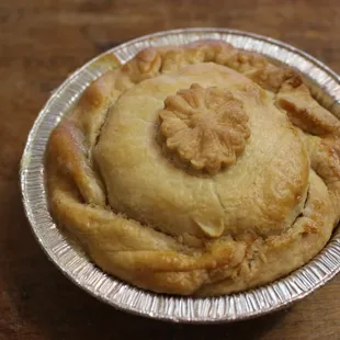 Homemade chicken pot pie with an all butter pie crust! Available in three sizes.