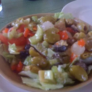 House salad with house dressing - would you like some lettuce with your olives?
