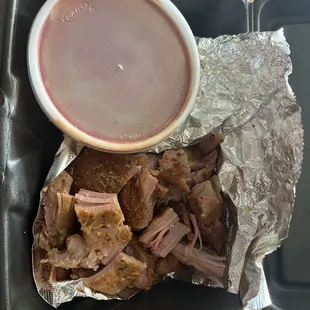 Turkey tips with bbq sauce.