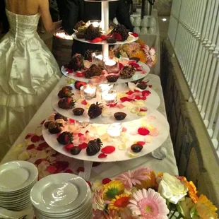 Chocolate dipped strawberries and other goodies for the wedding.