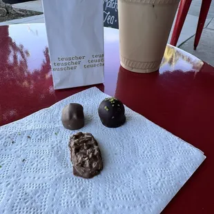 Walnut milk gianduja, pistachio truffle, rocher and iced latte