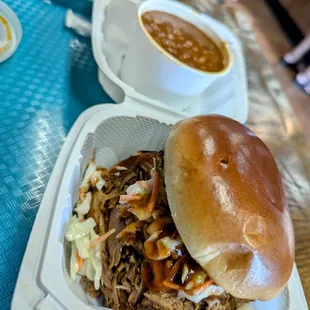 Pulled pork with baked beans. Very good.