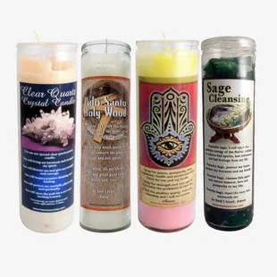 Cleansing Candles Sage, Palo Santo, Clear Quarz Crystal &amp; Hand of Fatima
