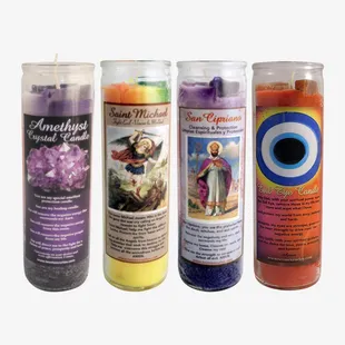 Protection Candles: Amethyst, Saint Michael, San Cipriano &amp; Evil Eye candles