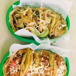 Chicken tacos and steak ( the ones with onions)