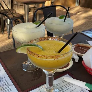 three margaritas on a table