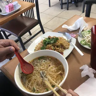 combination soup and fried rice