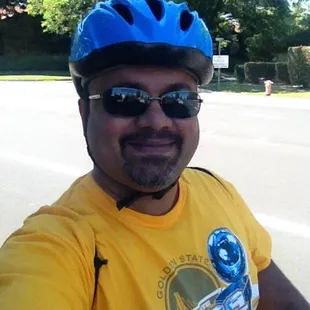 Perfect biking weather today! Stopping by the park to refill my water bottle - they haven't shut off the fountains yet!