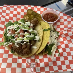 fried chicken and crispy beef taco