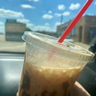 They are setting their new coffee bar and I got offered a free sample. I picked the orchata ice coffee  .. delish !!!