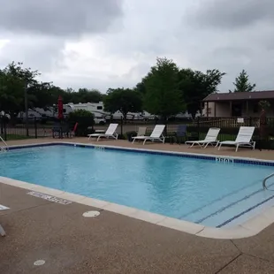 The pool at Texan RV Ranch is very well kept with plenty of lounge chairs!