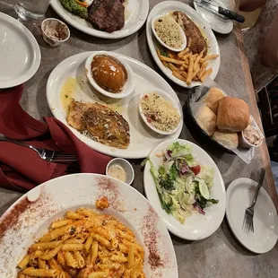 Chicken and Shrimp a la Vodka, Stuffed Flounder, River Catfish, and New York Steak.