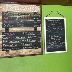 a menu on the wall