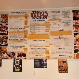 a menu on the wall