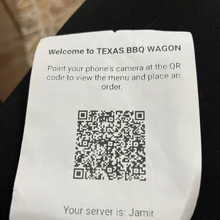 Scan barcode to view menu