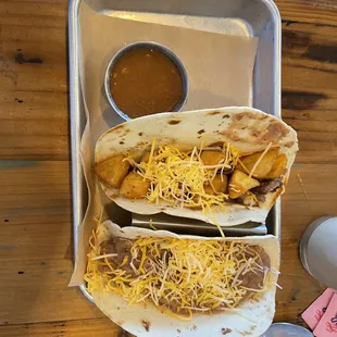 Sausage, Potato, and Cheese Breakfast Taco Bean and Cheese Breakfast Taco