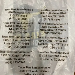 Addresses and phone numbers for all nine locations.