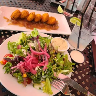 Bistro salad and duck poppers