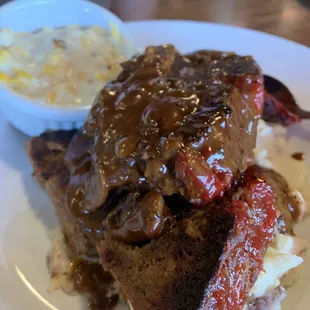 Meatloaf with mashed potatoes and creamed corn. It was amazing!