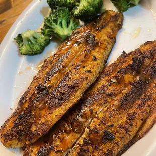 Blacked catfish with seasoned broccoli