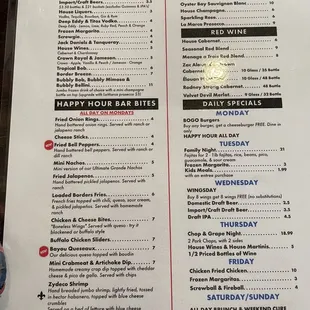 Happy hour menu