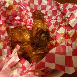 Wings were good but looked a little over cooked and could have used a little more sauce. They looked dry in person
