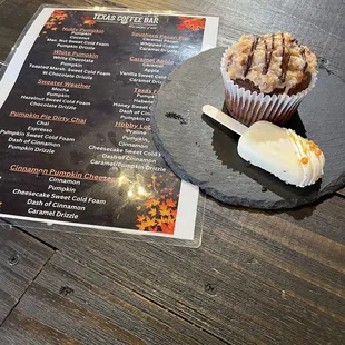 German Chocolate Cupcake and Pumpkin Spice cakesicle by Get Baked by Carcuterie