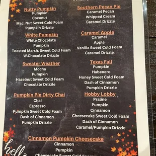 Holiday menu