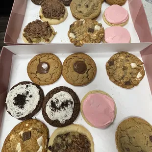 Cookies 'n' Cream Cookie, Frosted Sugar Cookie, pecan pie cookie, S'more, Chocolate Chip Cookie, Frosted Sugar Cookie