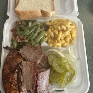 BBQ Two Meat Plate, Combo with drink $14.29.